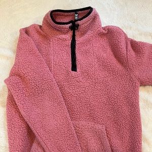 Pink PINK quarter zip Sherpa pullover